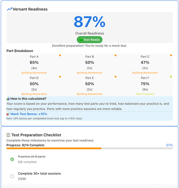 VersantテストパートA〜Fの練習インターフェース